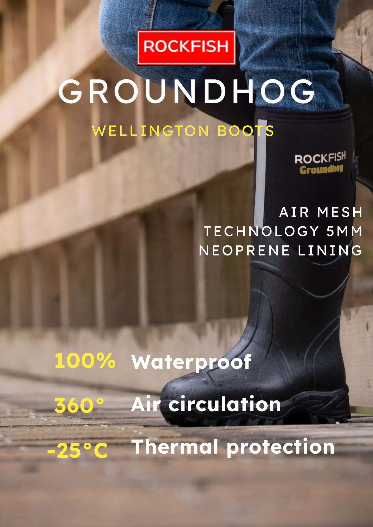 Groundhog Tall Side Adjustable 5mm Neoprene Insulated Wellington Boots