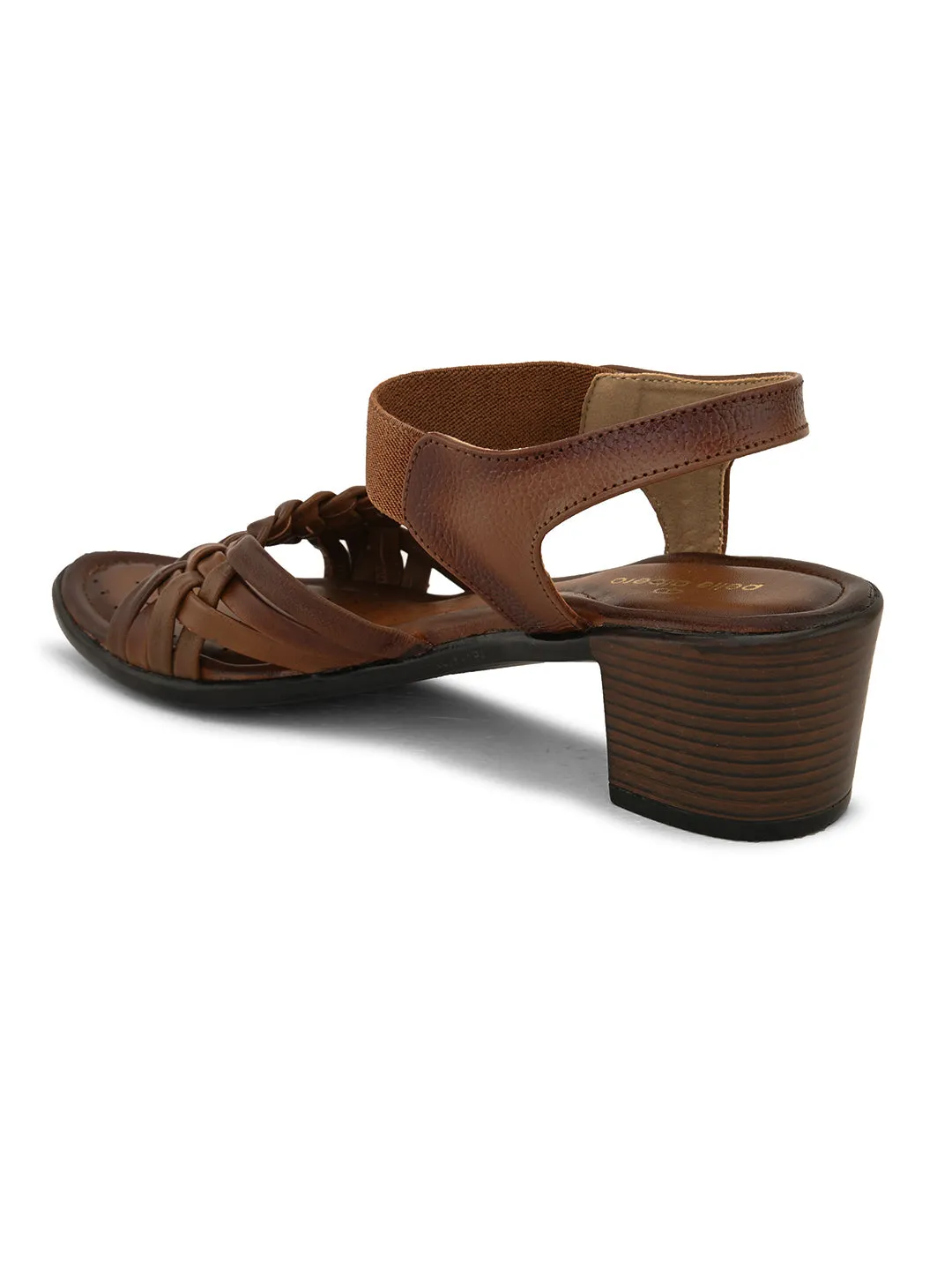 Pelle Albero Women's Latest Trendy Brown Leather Buckle Heels Block Sandals