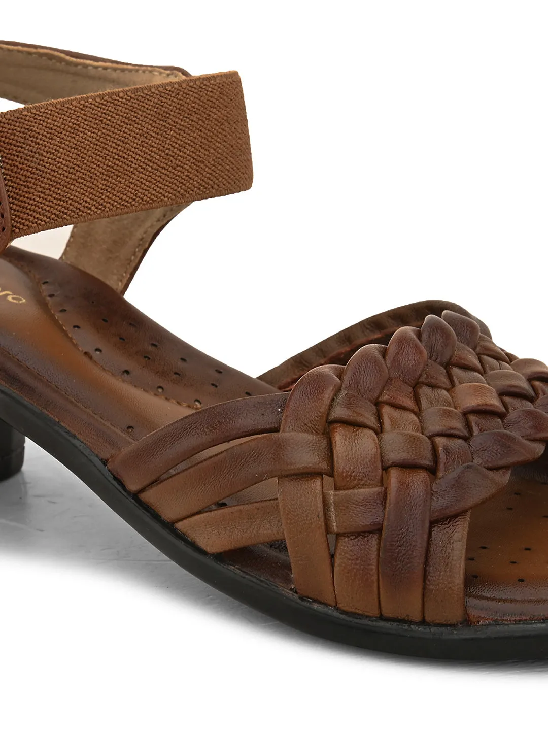 Pelle Albero Women's Latest Trendy Brown Leather Buckle Heels Block Sandals