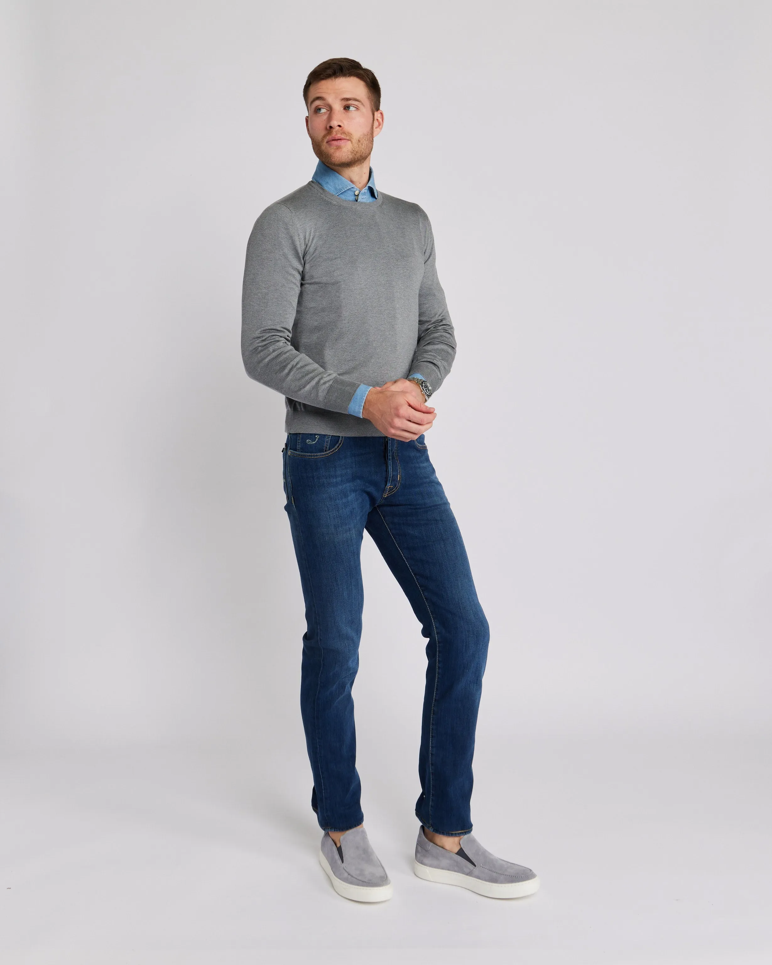 Silk Long Sleeve Crewneck In Grey
